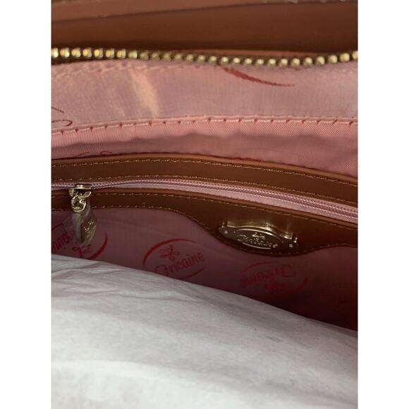 NEW Fricaine Brown Embroidered Tote Floral Leather Purse Handbag - Picture 10 of 11